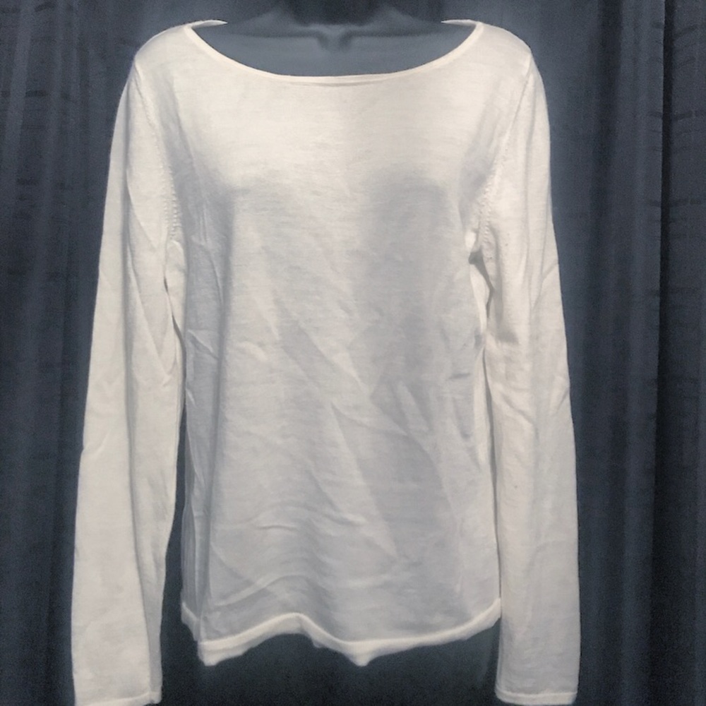 Talbots White Long Sleeved Merino Wool Sweater